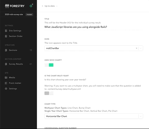 Screenshot of an content editing interface on Forestry.io